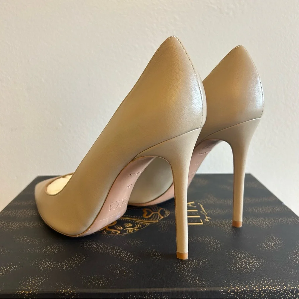 Lita by Ciara Leather Solid Pointed Toe Pump in Sand Made in Italy Size 39